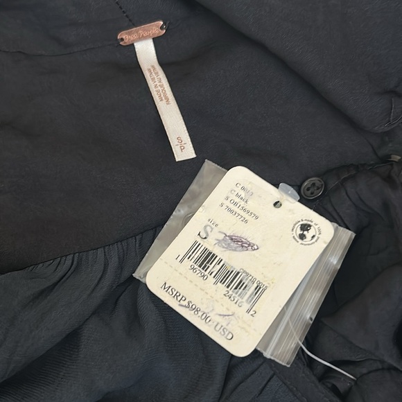 NWT Free People Meet Me There Tie Neck Button Front Blouse Top in Black size S - Picture 6 of 16